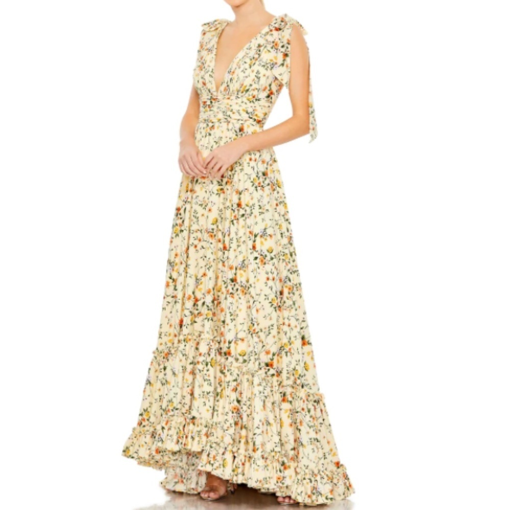 MAC DUGGAL Prom Floral Flowy Feminine Bohemian Ruffle Garden Party Gown